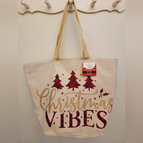 NWT Christmas Vibes Reusable Tote Bag - Picture 1 of 3